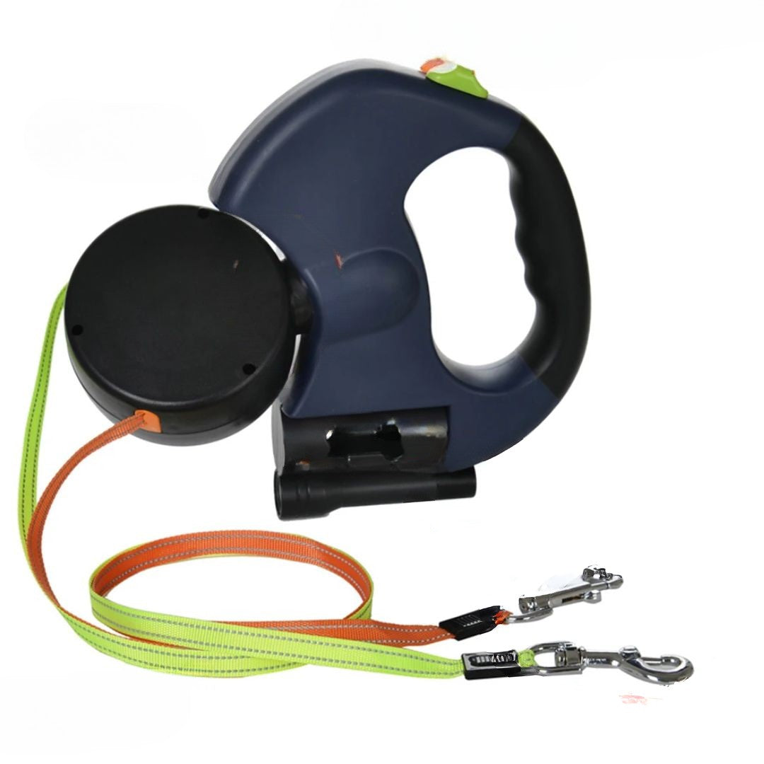 سلك مزدوج قابل للسحب للكلاب - مع مصباح LED وموزع أكياس