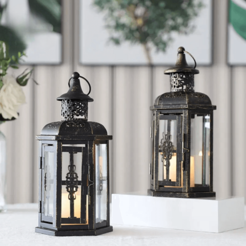 Lanterne porte-bougie i sort metal i skandinavisk stil 