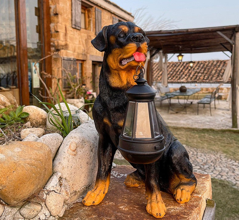 Socha slnečného psa s LED lampou – dekorácia a svetlo 