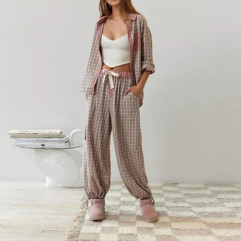 Charlotte | Chic Comfortable Pajamas With Stripes And Checks 