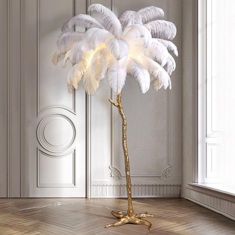 Luxusní sluneční lampa – Elegantní stínidlo z peří 