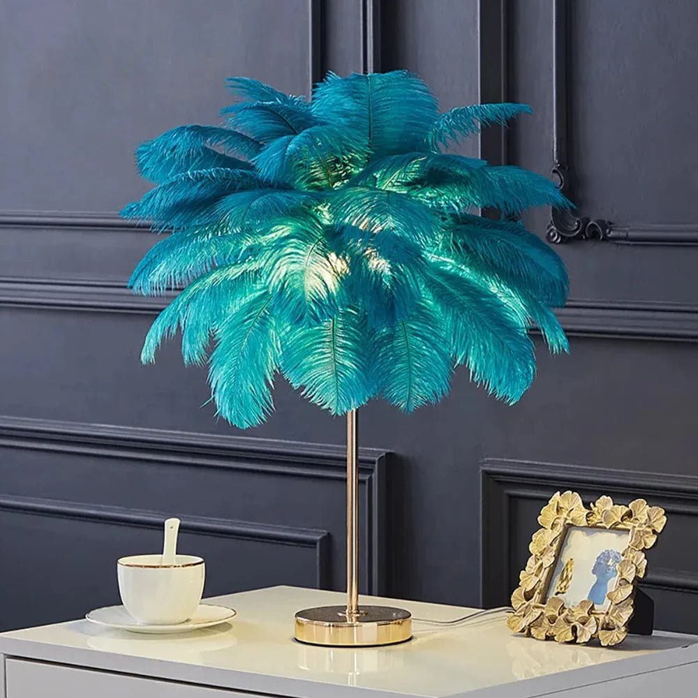 Bordlampe med gyldne fjer Art Deco – Luksuriøs og original dekoration 