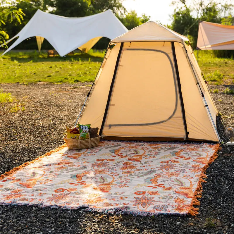 Manta Bohemia con Motivos Florales y Flecos 