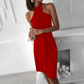 Cécile | Vestido Drapado Elegante – Cuello Alto Asimétrico 