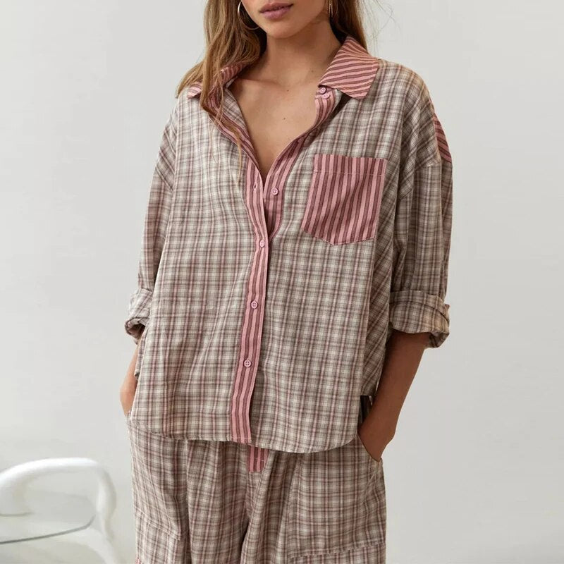Charlotte | Chic Comfortable Pajamas With Stripes And Checks 