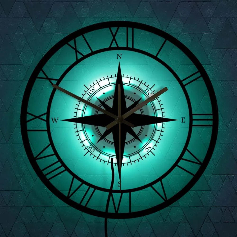 Reloj de Pared Brújula Náutica – Toque Decorativo Chic y Funcional 