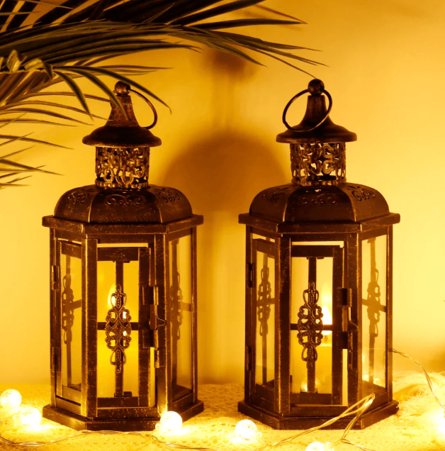 Lanterne porte-bougie i sort metal i skandinavisk stil 